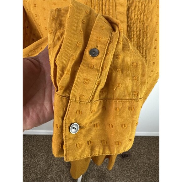 J Jill Women's M Button Popovr Tunic Blouse Gold Swiss Dot Pleated EUC - Picture 5 of 12